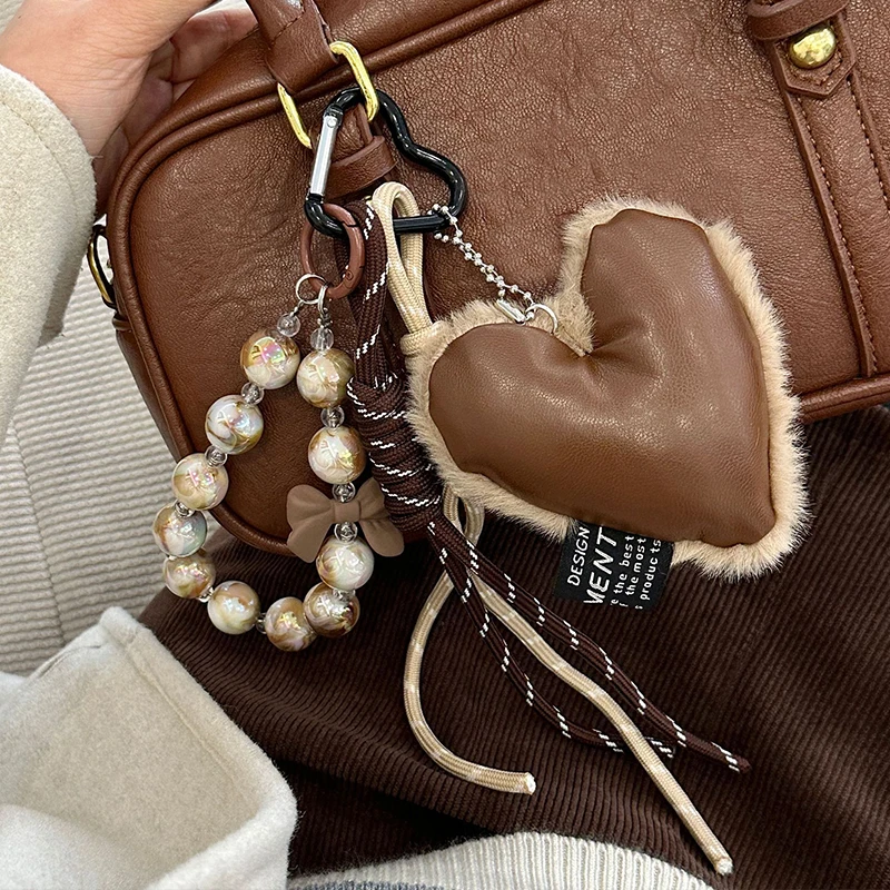 En forme de coeur en cuir en peluche Silicone cordon chaîne clé pendentifs femmes charme sac pendentif Couple porte-clés enfant jouet cadeau clé bijoux