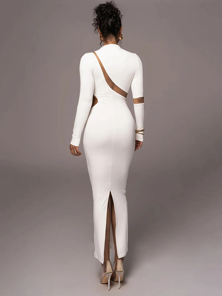 -Women's Split Long Sleeve Midi Dress, Sexy Hollow Out, Split, Irregular, Irregular, Party, Club, Evening