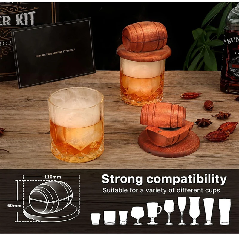 Cocktail Smoker cocktail smoker Barrel-shaped Smoker Kit Ice Ball Molds Cocktail Infuser Kit For Old Fashioned Drink Birthday Bourbon Whiskey Gifts