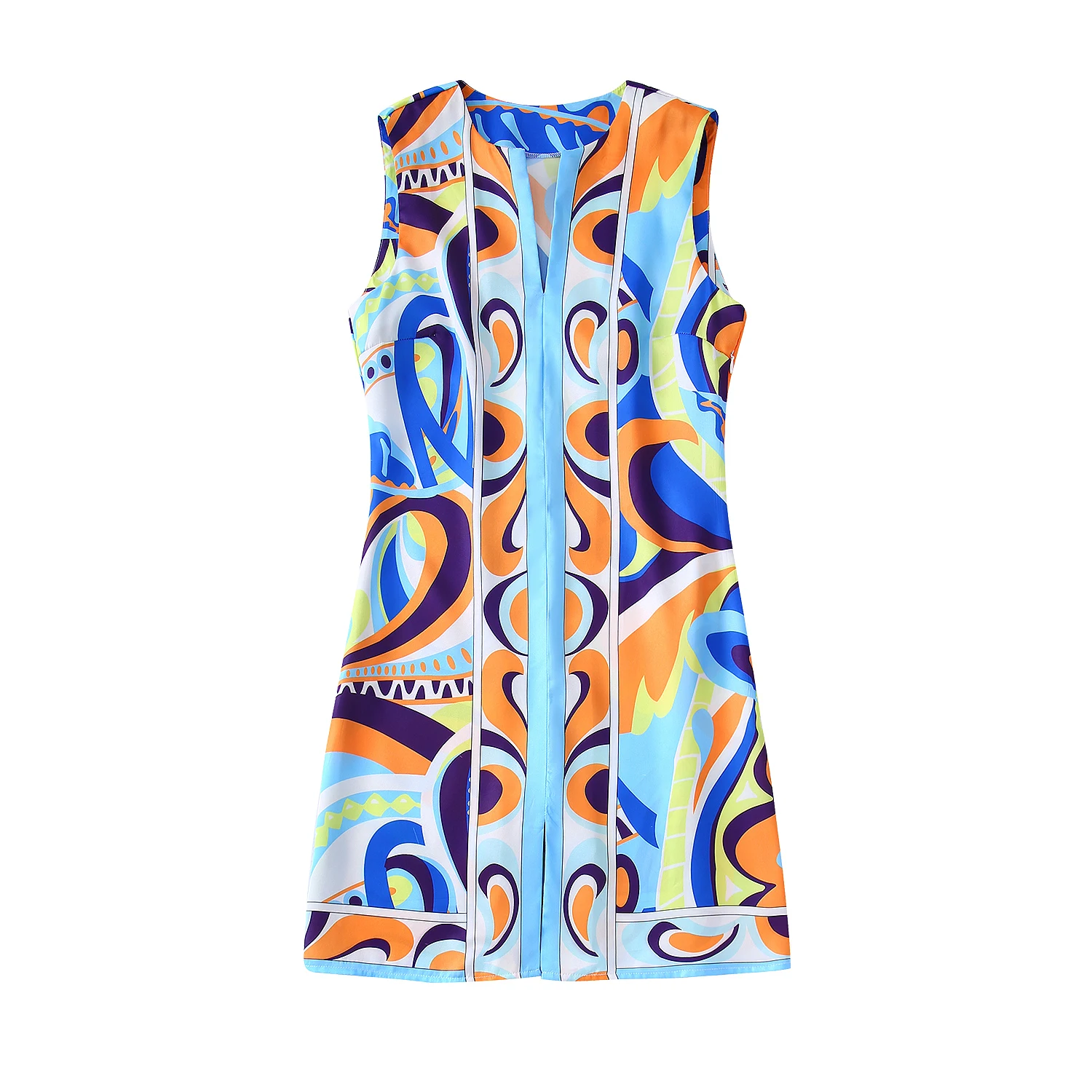 

Printed Summer Dresses Woman 2022 Elegant Casual Chic Mini Short Dress Sleeveless Blue Slot Multicolor Fashion Classic Chic