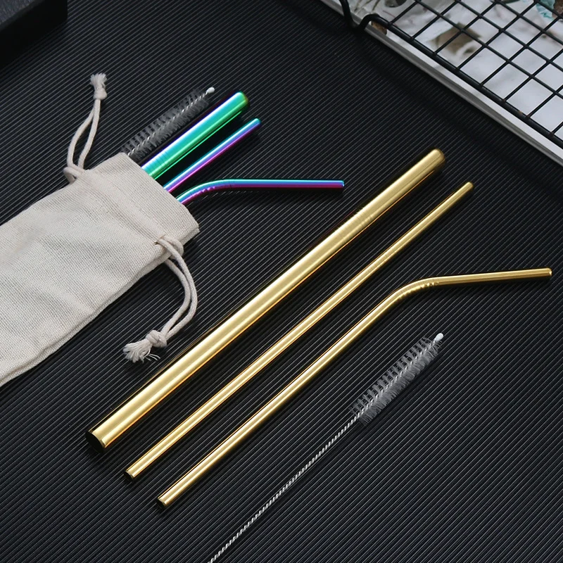Vibrant Reusable Metal Straw Set with Cleaning Brush - 304 Stainless Steel Drinkware Accessory