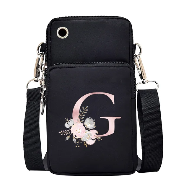 Waterproof Mobile Phone Bag for Iphone/huawei/xiaomi/samsung Universal Pink Flower 26 Letters Cell Phone Case Women Wrist Pack 7Pink flower G