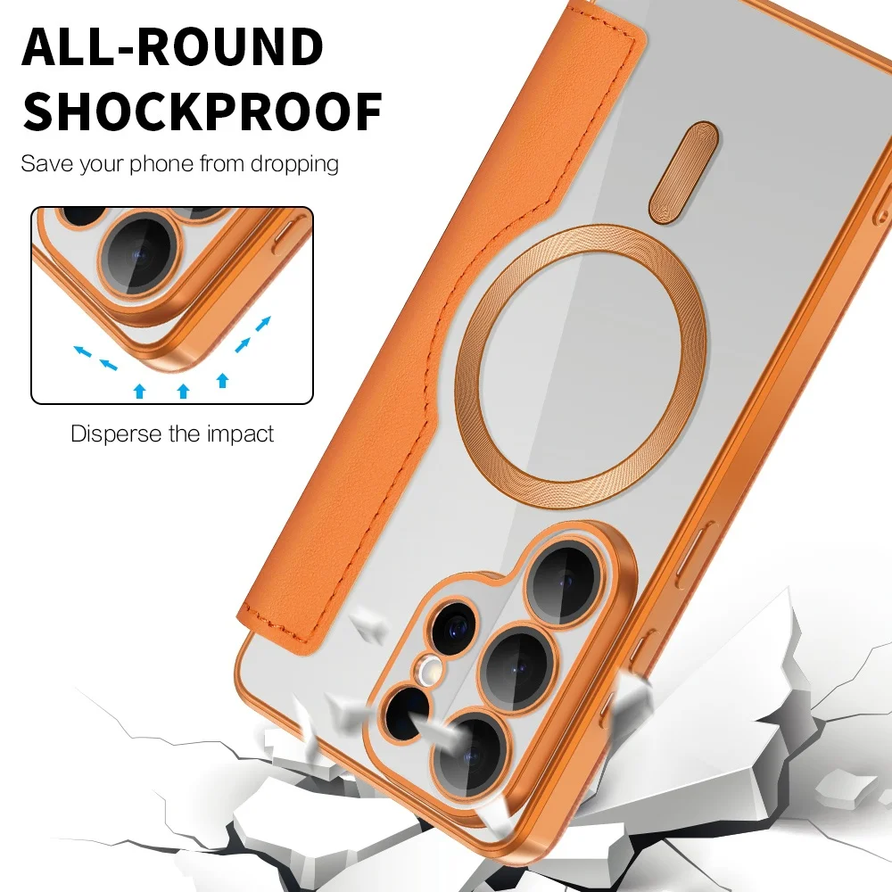 Leather Flip Phone Case for Samsung Galaxy S25 S26 Ultra Plus S25 FE Edge S24 S25 Ultra For Magsafe Card Wallet Mangnet Funda 5