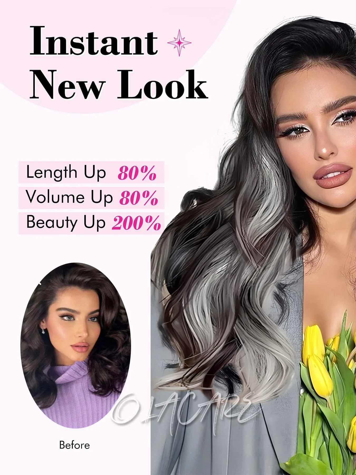 Synthetic Curly Wavy Hair Extensions For Women Black Brown Grey