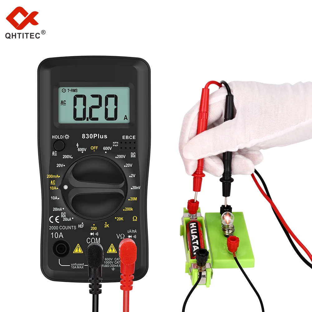 QHTITEC 830PLUS Digital Multimeter AC DC Ammeter Voltmeter Ohm Voltage Tester Handheld LCD Backlight Portable Meter Multimetro