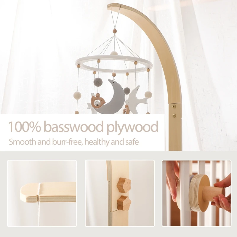 Wooden Mobile Bracket 0-12 Months Toy Crib Bell Floor Stand Newborn Crib Bell Hanging Stand Baby Crib Bell Stand Baby Rattle Toy