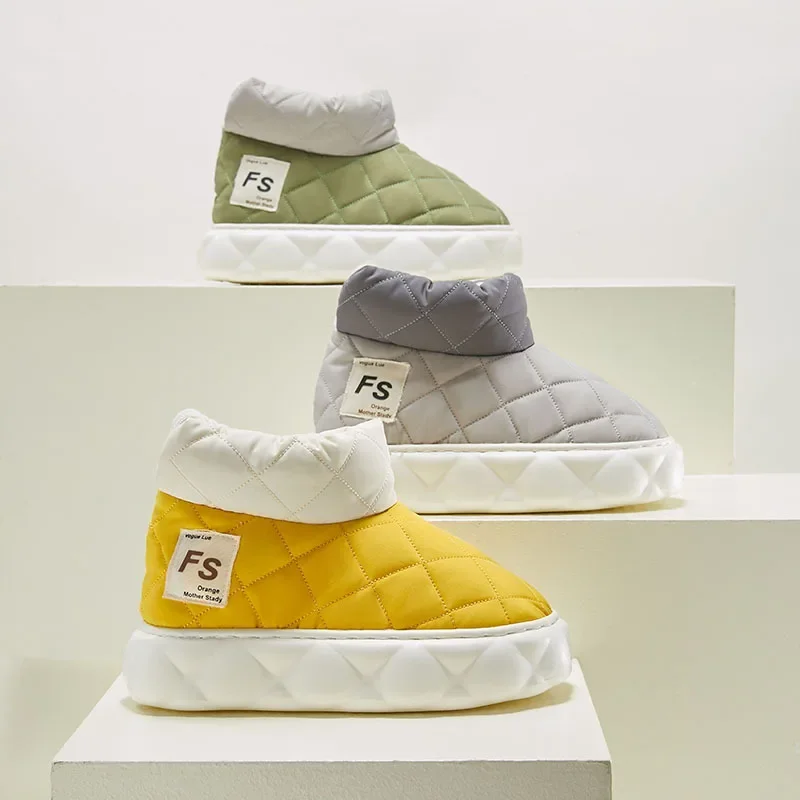 Warm New Fashion Plush Slippers For Woman Man Bread Shoes Winter Warm Thick Platform Waterproof Slippers Outdoor Home Shoes