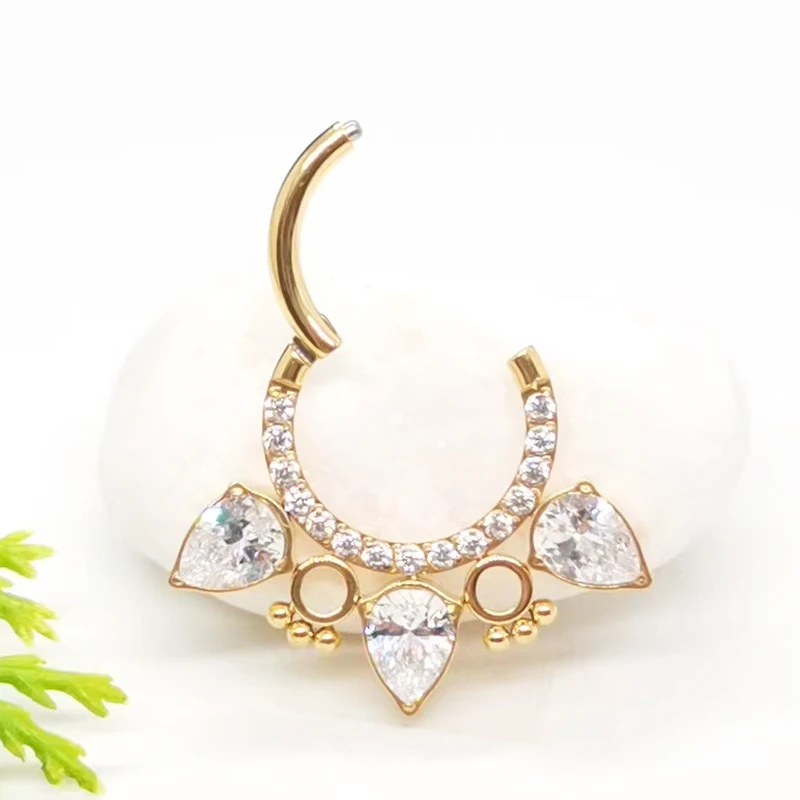 G23 Titanium Piercing Earrings Nose Rings Zircon Hight Segment Rings Clicker Open Small Nose Septum Helix Piercing Body Jewelry