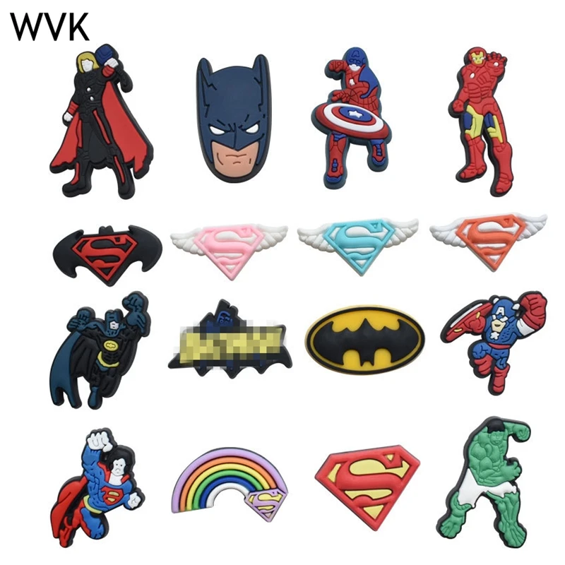 

16Pcs Superheroes Theme Croc Charms Packs Shoe Decoration Set Adult Kids Shoe Charms jibbtz Sets Cros Accessories Wholesale Bulk
