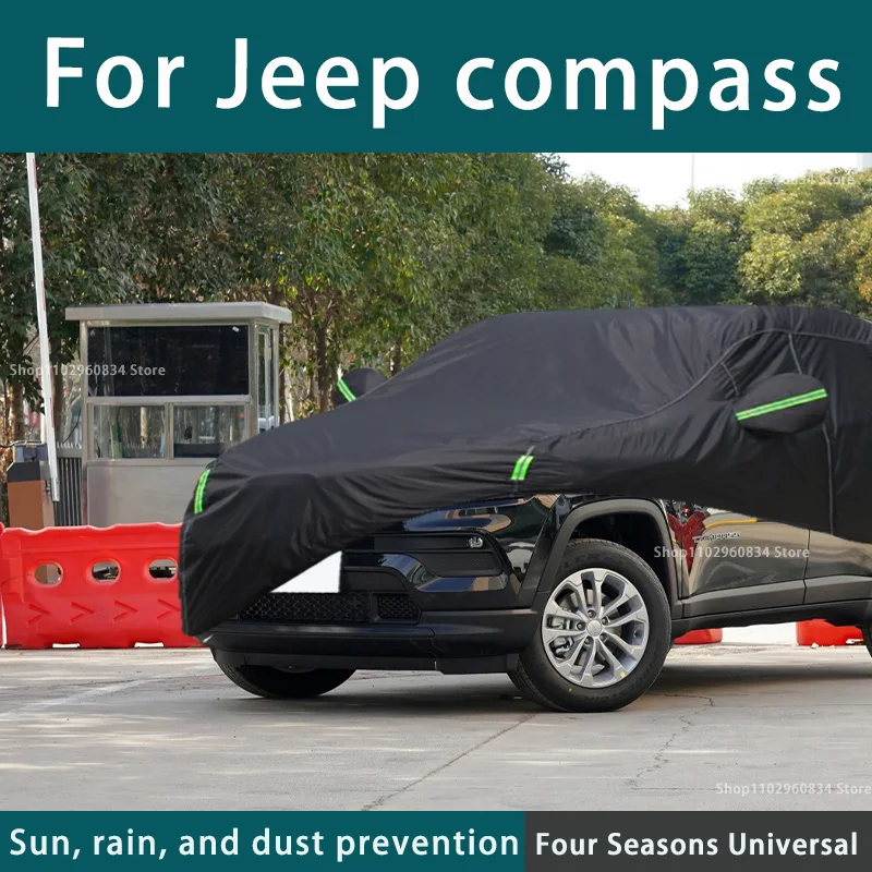For Jeep Compass 210T Full Car Covers Outdoor Uv Sun Protection Dust Rain Snow Protective Anti-hail Car Cover Auto Black Cover