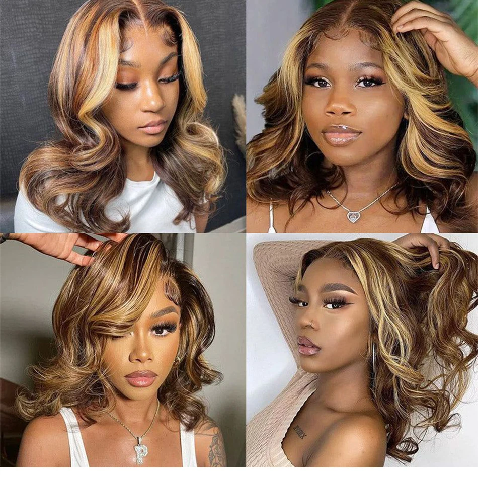 13x4 Lace Front Highlight Wigs Human Hair Body Wave Ombre Brown 13x6 Honey Blond Lace Frontal Wig human hair wig
