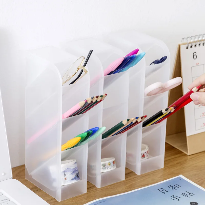 Pen Holder Oblique Insert Transparent Frosted Plastic Pencil Organizer Storage Box Desktop INS Office School Supplies Stationery