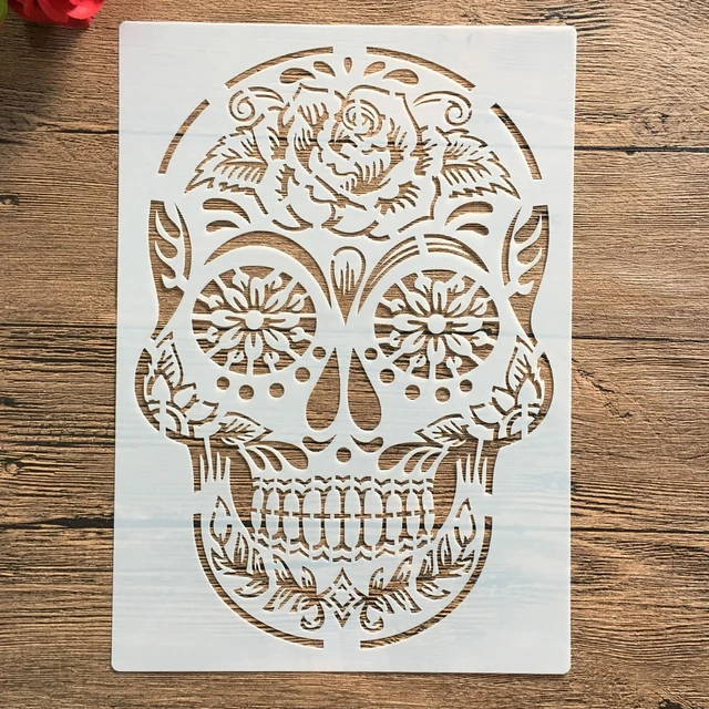 A4 29 * 21cm  DIY Stencils Wall Painting Scrapbook Coloring Embossing Album Decorative Paper Card Template,wall. mandala skull 701