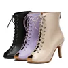 SWDZM  Latin Dance Shoes Women Ballroom Suede Sole Tango Modern Practice Mesh Boots Lace-Up Customize 5-10CM High Heeled 4