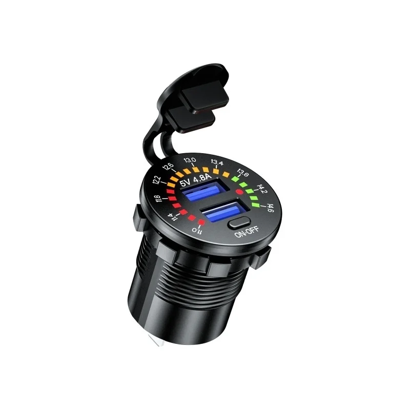 12V Quick Charge 3.0 USB SUV Car Charger Waterproof 18W Type C PD Outlet Fast Charger with LED Voltmeter ON OFF Power Switch 
