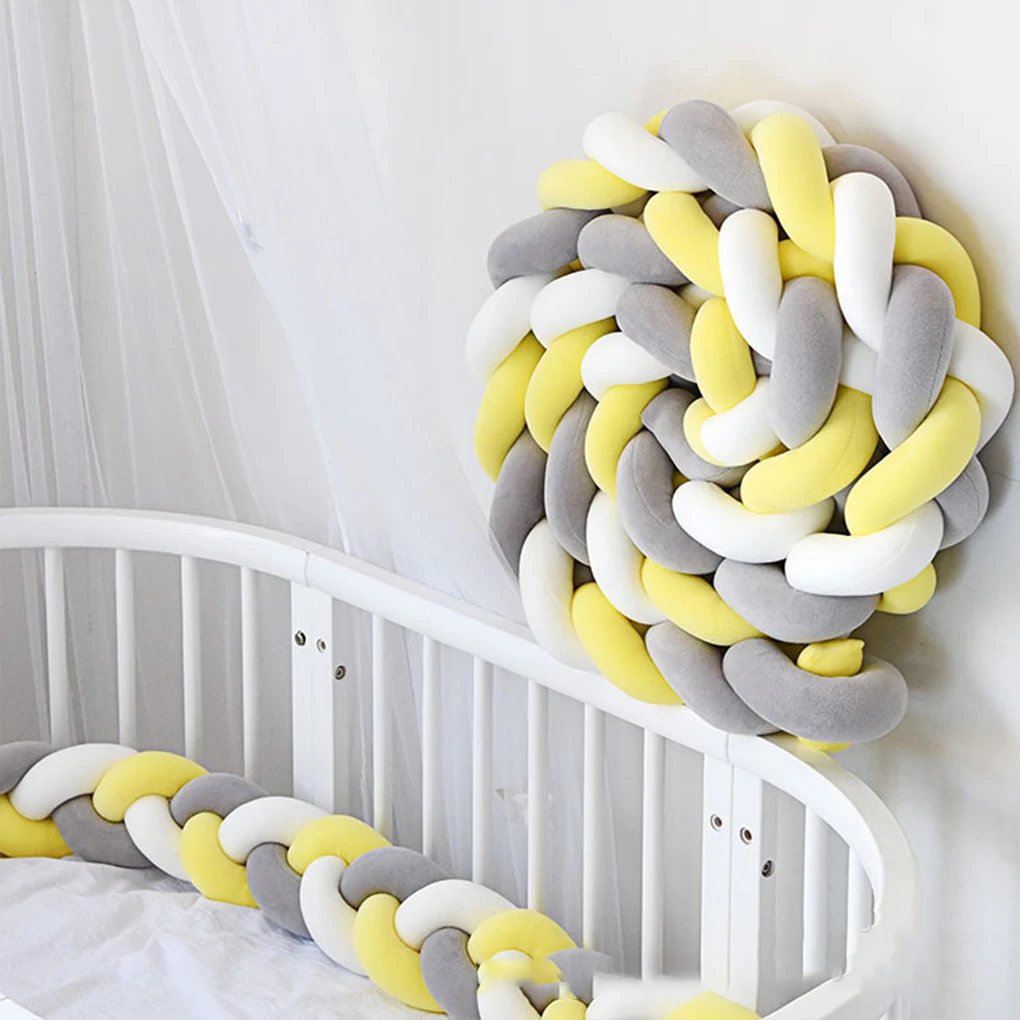 Braided Baby Crib Bumper (1.5M), Soft Knot Pillow Cushion for Crib Protection
