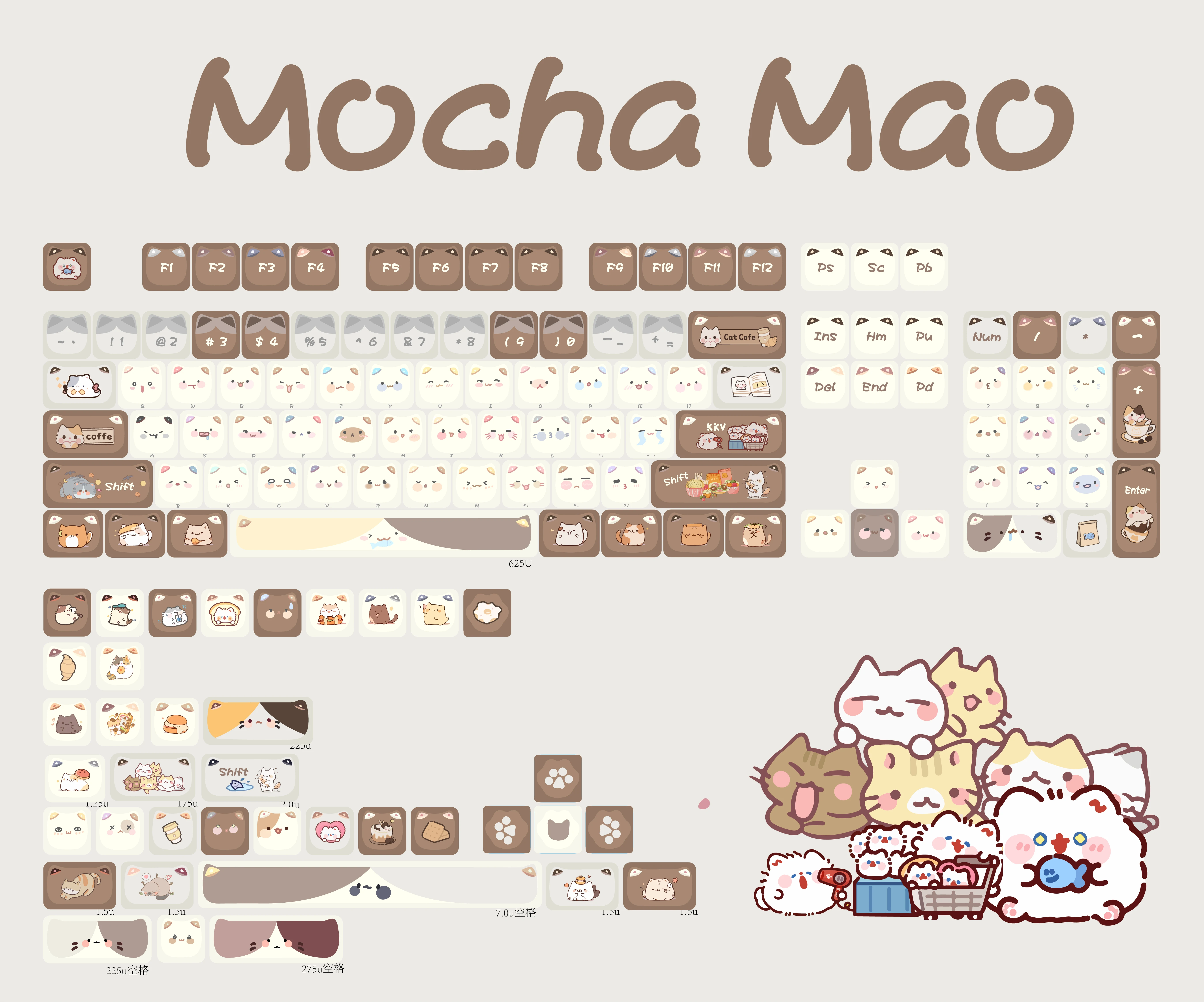 Conjunto de Teclado Mecânico para Meninas Cute Meow Keycaps Cat Head Mao Profile Pbt Square Key Cap Sublimação Térmica Presente - Imagem 2