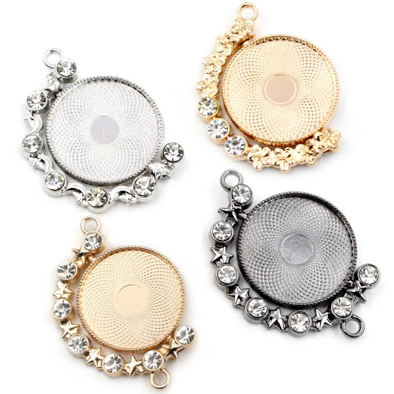 

5pcs 25mm Inner Size New Fashion Rotation Double Side Rhodium Colors Rhinestones Cameo Cabochon Base Setting Pendant