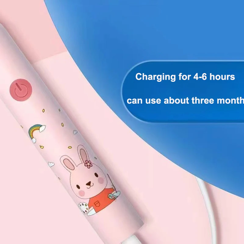 5-speed Sonic Electric Toothbrush Cartoon for Kids Teeth Whitening Children's Tooth Brushes Rechargeable with Replace Heads IPX7 6