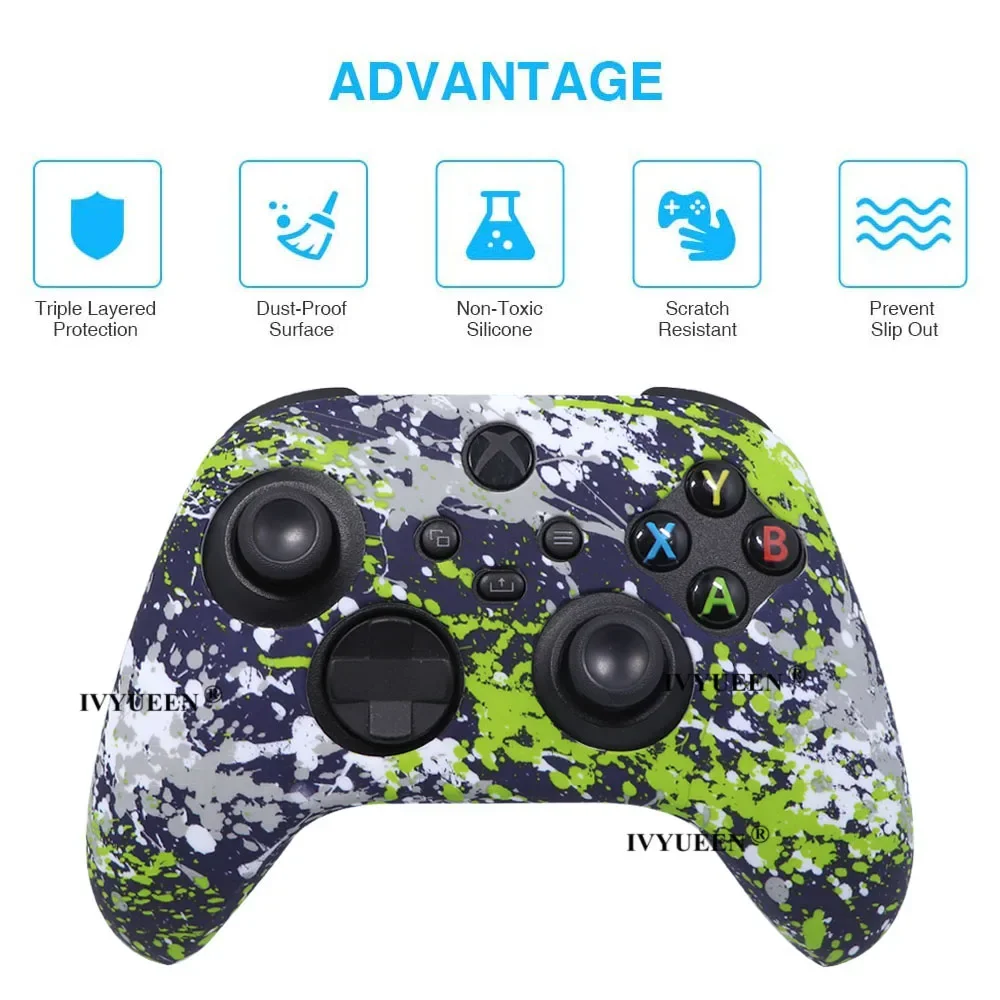 IVYUEEN Water Transform 인쇄 Xbox 시리즈 X S XSX XSS 컨트롤러 소프트 실리콘 케이스 엄지 그립 커버 용 보호 피부