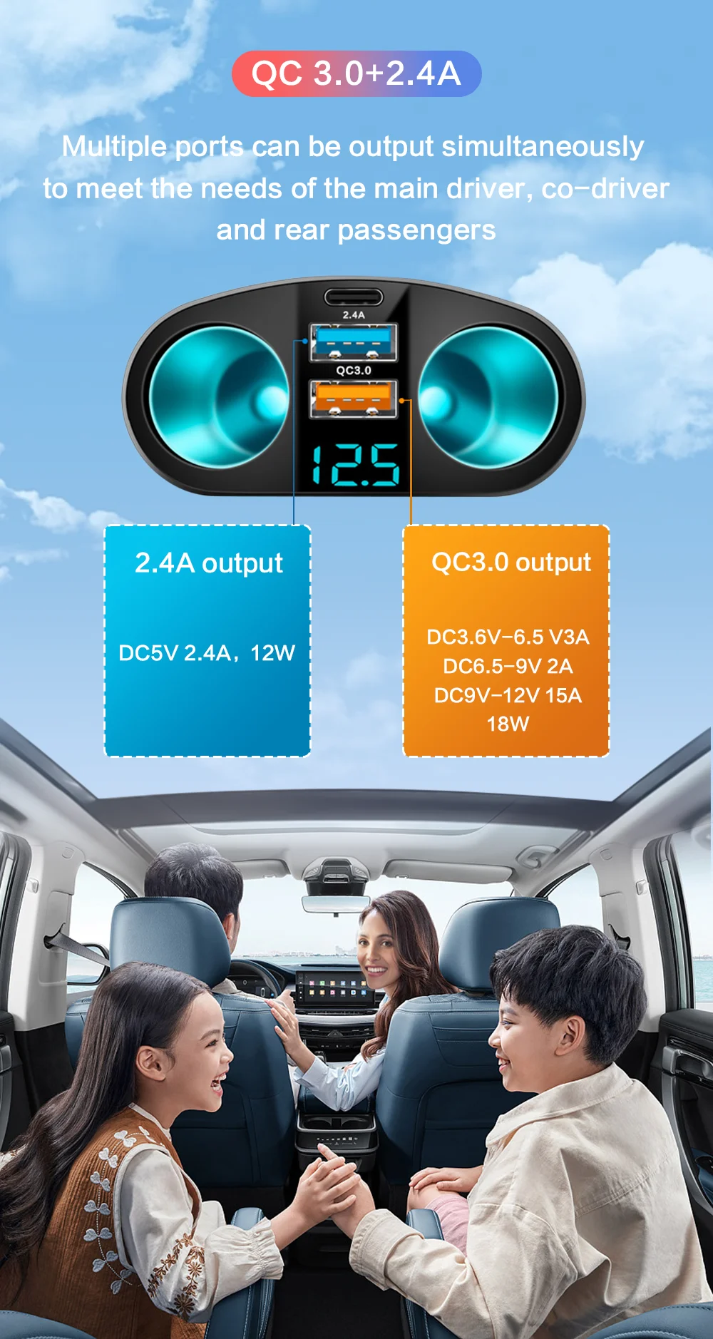 Mehrere Geräte können gleichzeitig mit Digital anzeige Auto Charg Dual-Port Auto Ladegerät Adapter aufgeladen werden – Detail 1