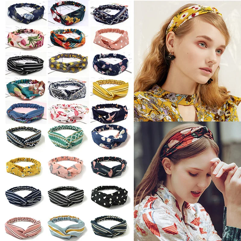 

2020 Fashion Bohemian Headband Print Hairbands For Women Girls Vintage Cross Knot Turban Bandanas Headwear Hair Accessories