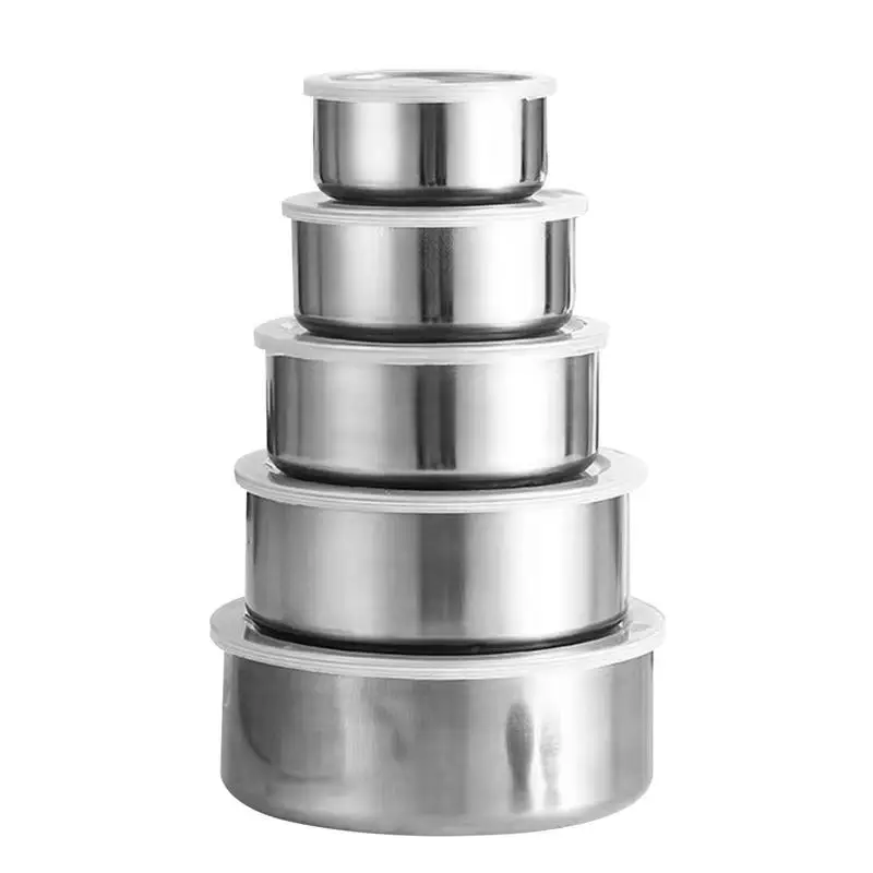 Aluminum Nesting Stacking Bowls And Lids Serving Storage 5 Bowls 2 Lids