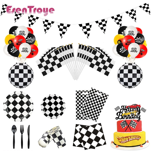 Doyomtoy 61 Pièces Décorations De Fête D'anniversaire De Voiture De Course Assiettes En Papier Serviettes Tasses Pour Décorations Fête D'Anniversaire