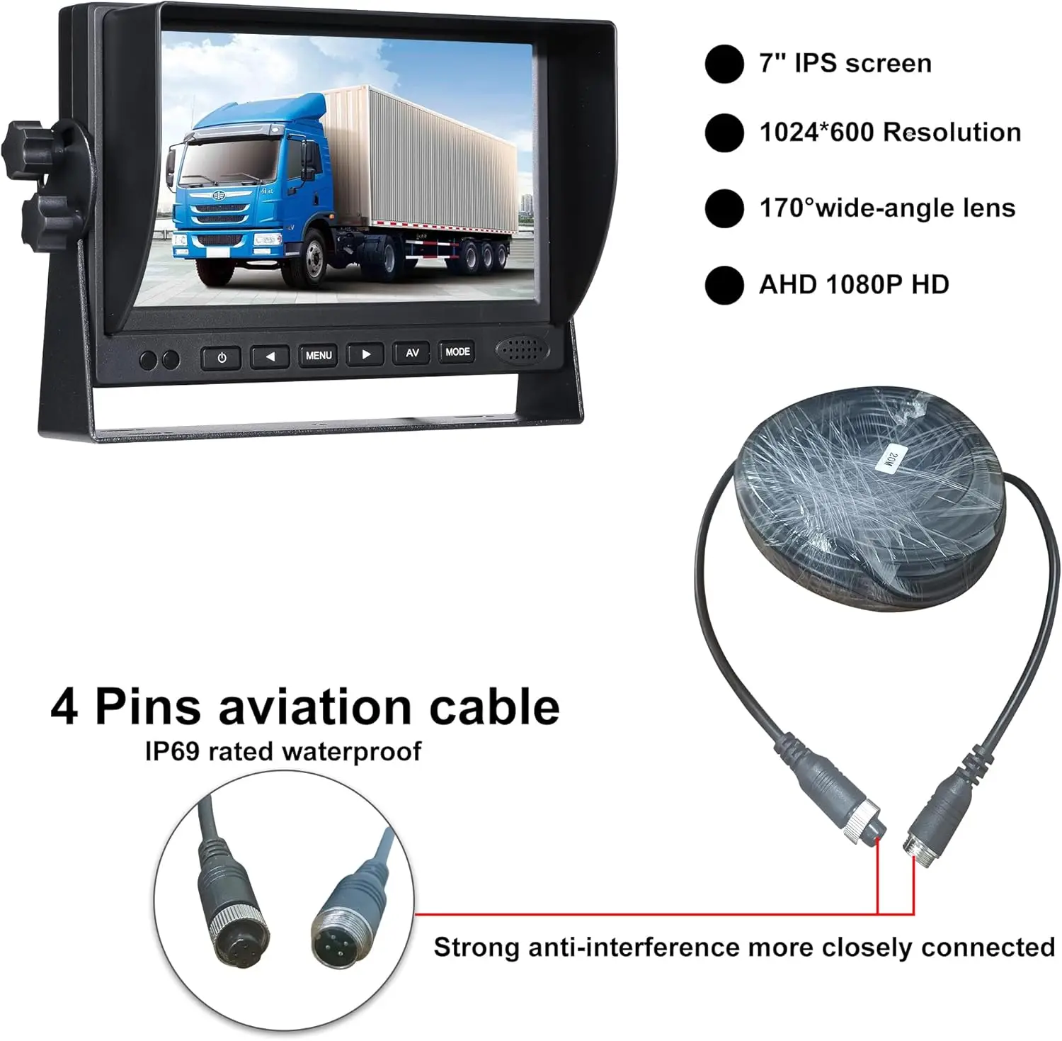 Rearview Camera Kit with Monitor, Truck Reversing Camera, Car Rearview Camera wi