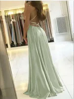 Elegant Women Maxi Beach Satin Dress Sexy Leg Slit Lace up Evening Prom Gown Adjustable Straps Bridesmaid Dresses - Image 2