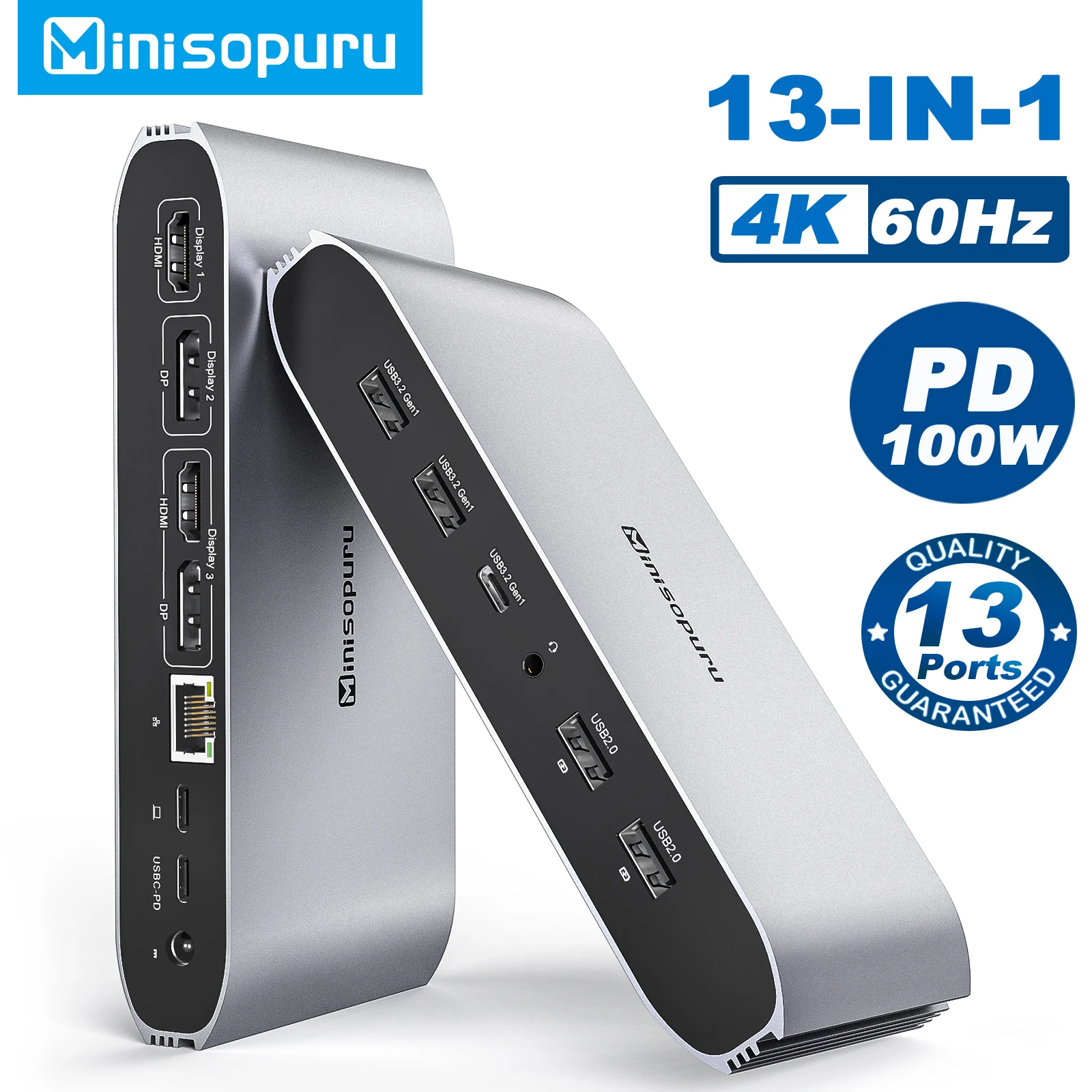 Minisopuru Displaylink Triple Display Docking Station Per Macbook M1 M2 Windows Con 2 Hdmi 2 Displayport Pd Rj45 4 Hub Porta Usb