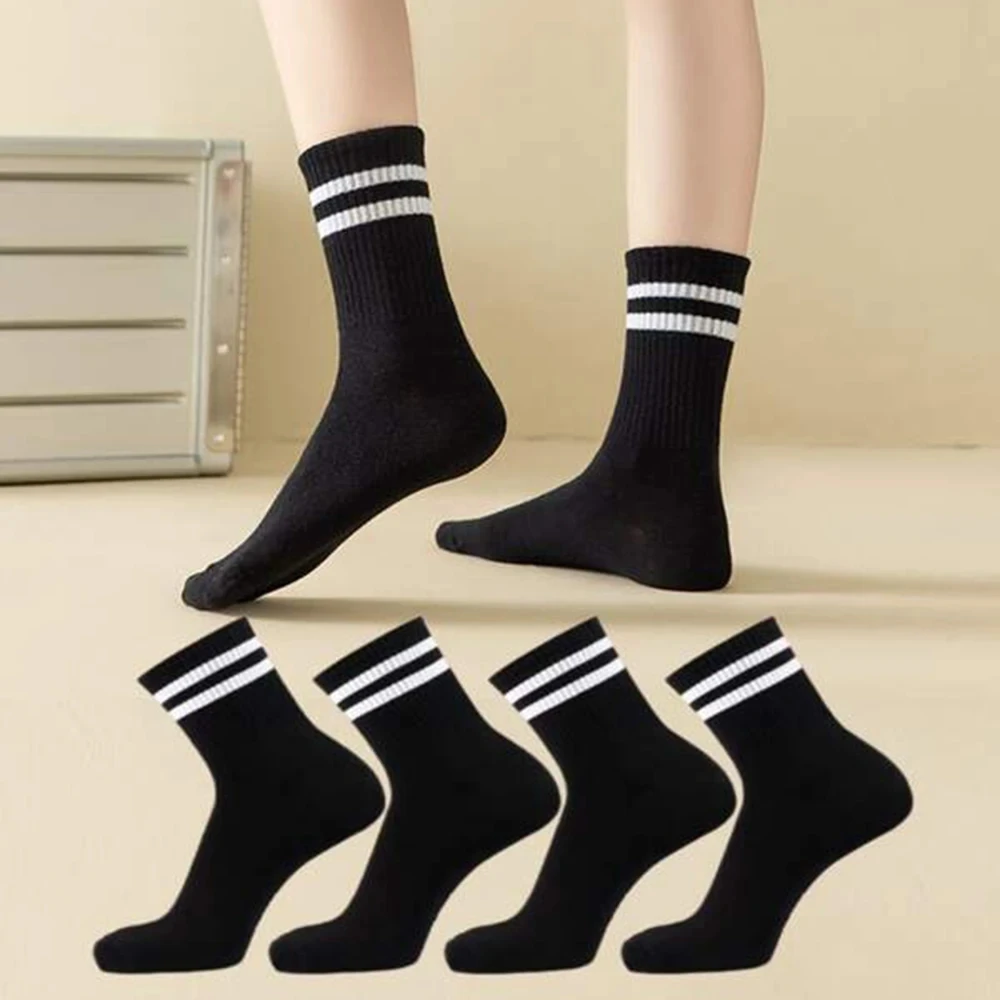 Versatile Women Socks Simplicity Parallel Bar Pattern Fashion Breathable Autumn Women's Mid Length Socks 4/10 Pairs