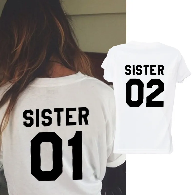 Sister 01 02 Letter Print Women T Shirt Short Sleeve O Neck Loose Friends\' Tshirt Summer Women Tee Shirt Tops Camisetas Mujer