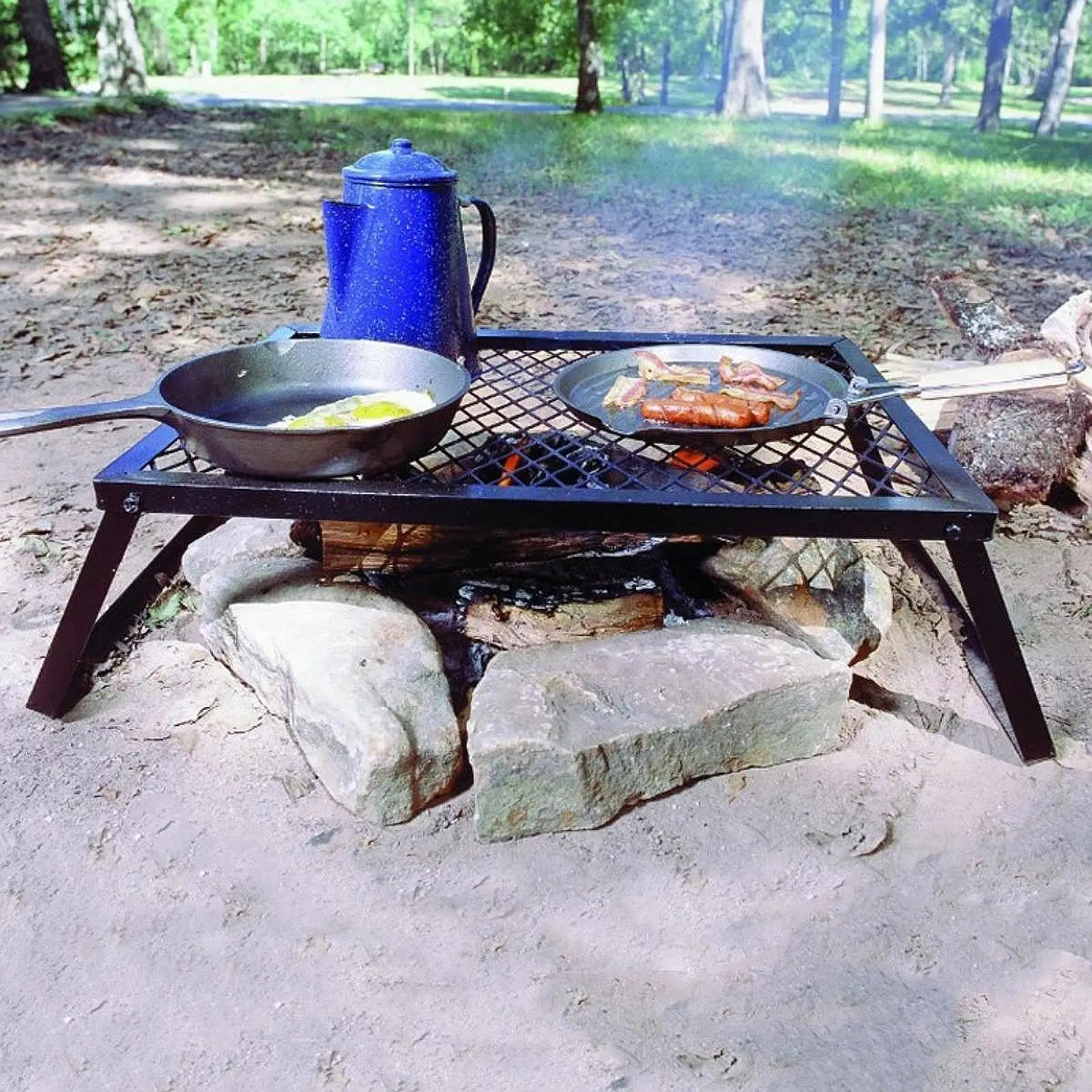 Folded Campfire Grill Grate Portable Multifunctional BBQ Grill Camping Grill for RV Camping Hunting Adventures Trip Fishing