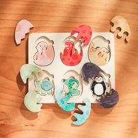 Baby Toys Montessori Wooden Puzzles Kids Cartoon Egg Shape Toys Hand Grab Board Animals Cognition Learning Educational Toys Gift 1