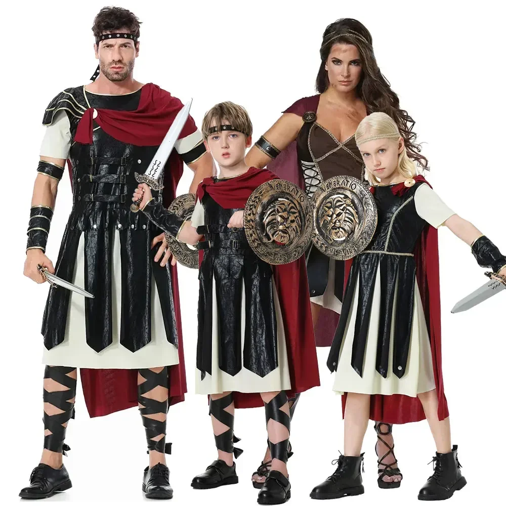 

Ancient Roman Spartan Gladiator Cosplay Uniform for Boy and Girl Children Warrior Knight Outfit Adult Spartan Warrior Costume