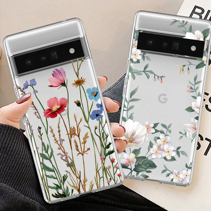 Beautiful Flowers Phone Case For Google Pixel 8A 9 Pro XL 8 Pro 10 7 6A 5G Luxury Floral Pattern Transparent Soft TPU Cover Capa — view 3