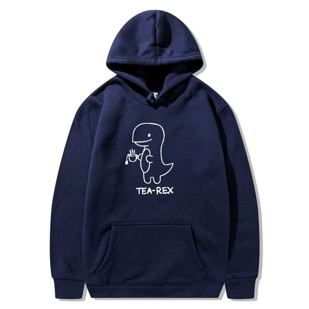 Tea Rex Dinosaur Coffee Print Casual Hoodie for Men - Spring and Autumn Collection