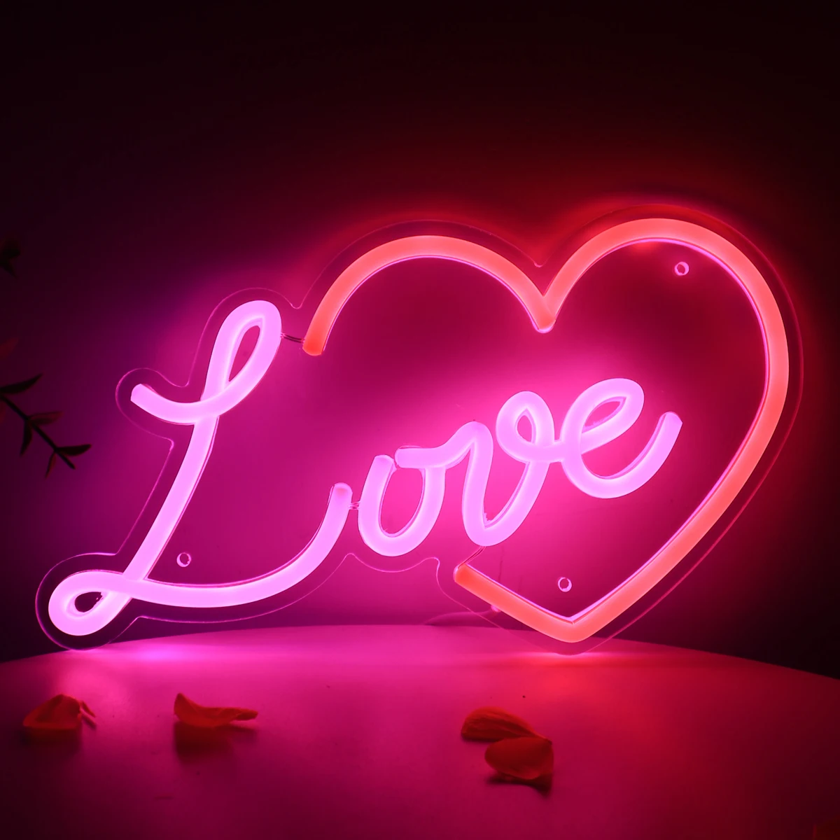 1pc Creative Love With Heart Wall LED Neon Sign Light For Room Party Wedding Valentine's Day Decoration Gifts 11.65''*6.61''