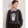 LOUIS YAO 2024 Winter Color Blocked Collar with Thick Velvet Printed Bead Embroidered Micro Elastic Loose Women's Hoodie 5