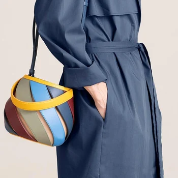 여성용 기하학적 랜턴 가방, 패치워크 버킷 백, 실린더 타입 숄더 메신저 백, 트렌드 범프 컬러 핸드백, 여름 신상