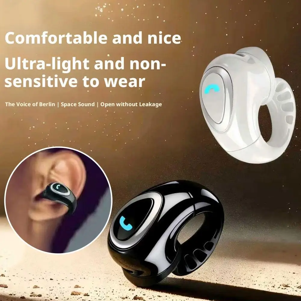 Auricolari a conduzione aerea Open-Ear Bluetooth 5.4 Clip-On Singolo auricolare HIFI Suono stereo Impermeabile Sport/Da corsa Mini auricolare