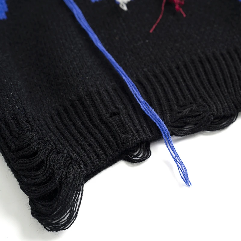 Harajuku retro black blue tassel jumper knitted sweater vest oversized Korean sleeveless sweater grandpa ugly women Y2K