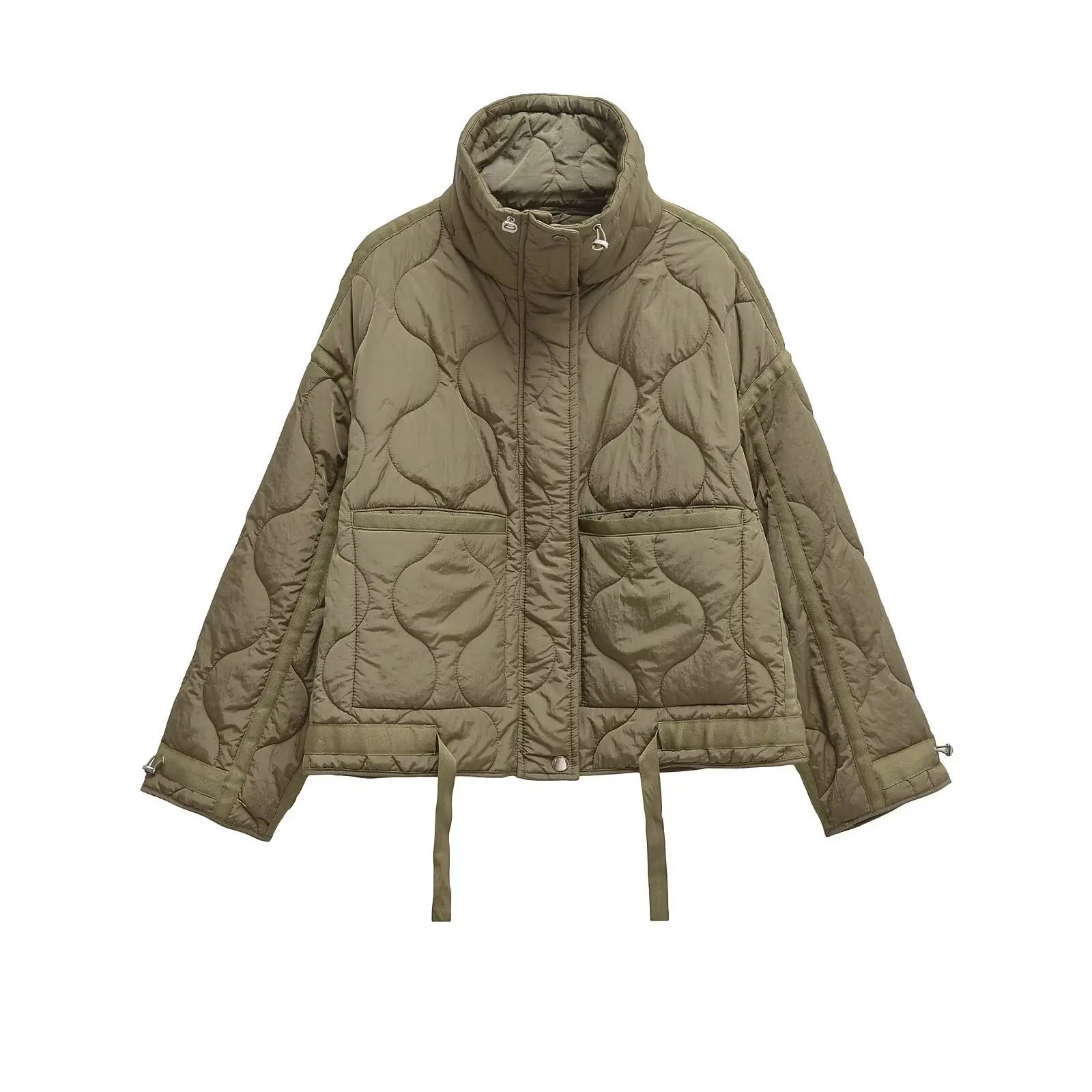 Womens Cotton Jacket - European American Style Winter Zipper Stand Collar Loose Fit