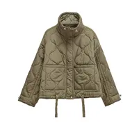 European and American style winter new style stand collar loose drawstring zipper cotton jacket for women - Image 5