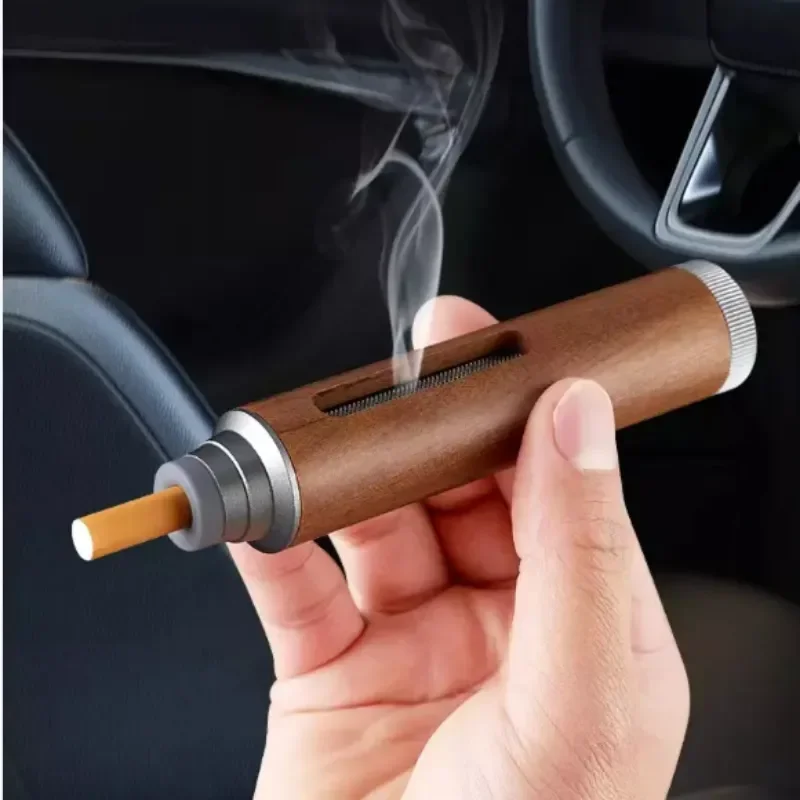 Wood Ashtray Pocket Cigar Ash Tray Soot Cover Portable Ashtray for Car Smoking Accessories with Velvet Bag and Cleaning Brush car ashtray portable ashtray