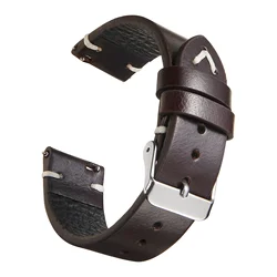 Vintage Genuine Oil Wax Leather Watch Strap - Classic Men's Band Bracelet - 22mm (Coffee)