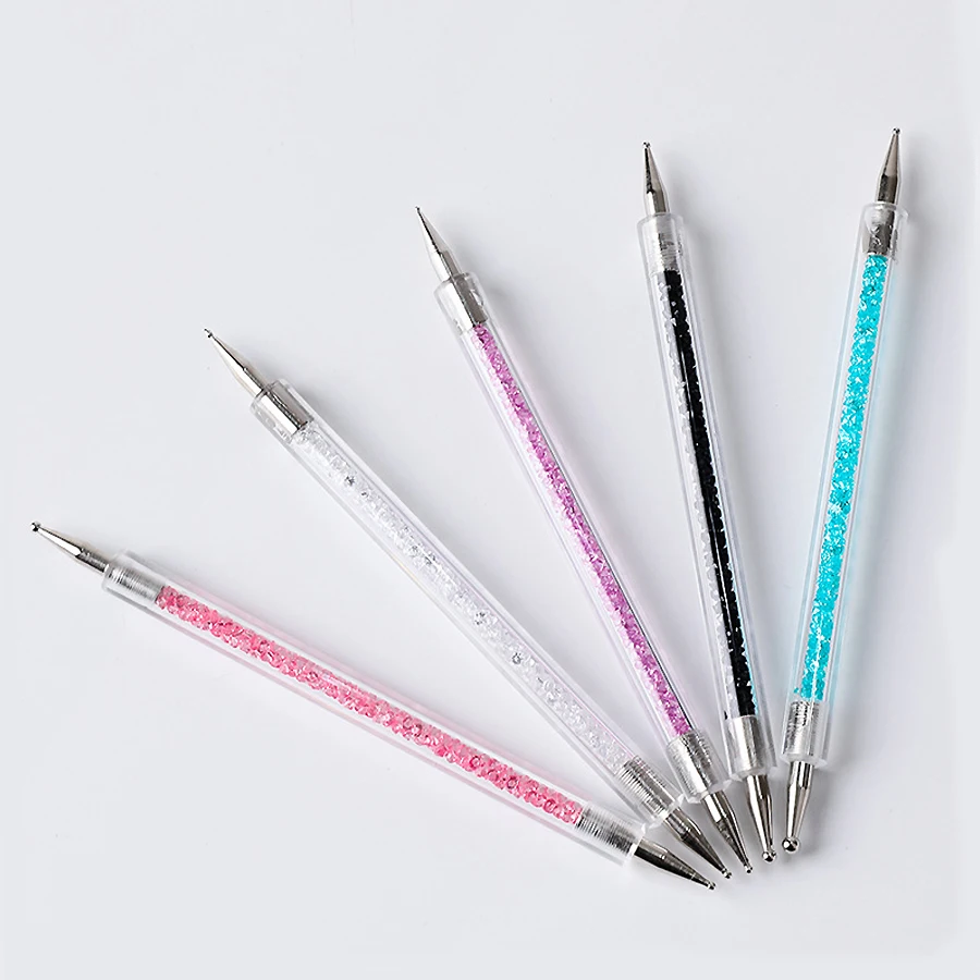 Nail Art Tools 5Pcs Double-ended Nail Dotting Pen with Rhinestones Handle Dotting Gems Picker