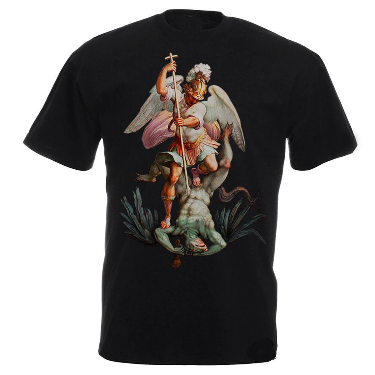 

St.Michael The Archangel Destroy The Devil. Catholic Christians Gift T Shirt High Quality Cotton, Breathable Top, Casual T-shirt
