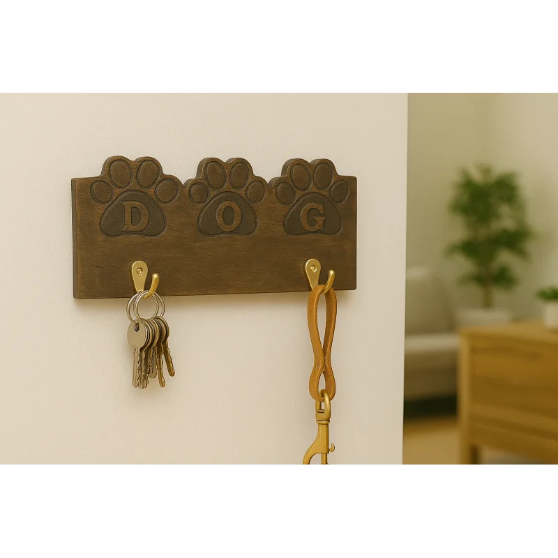Stylish Pet Leash Holder with Natural Wood Design